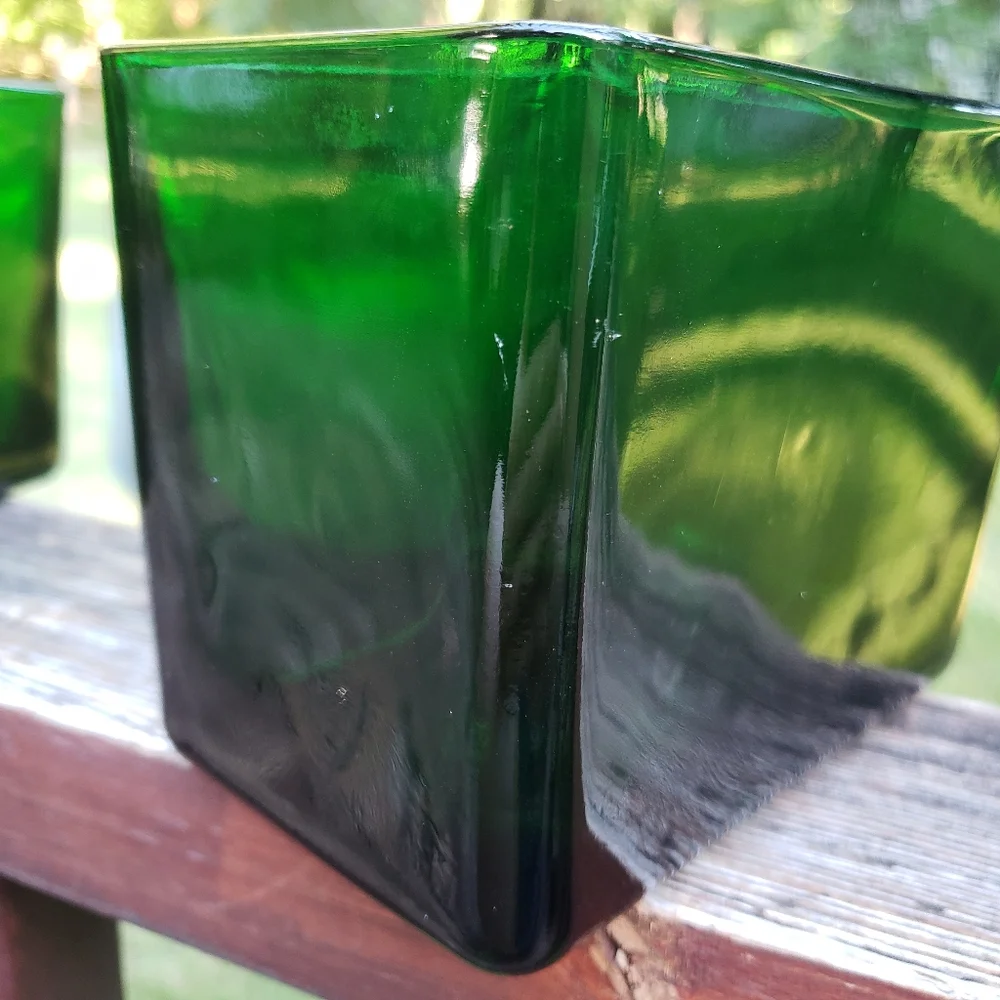 (2) Older Green NAPCO Cleveland.O. USA Short Rectangular Vases / Planters